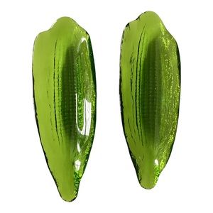 Indiana Glass Pair Of Corn On The Cob Holders Green Vintage EUC